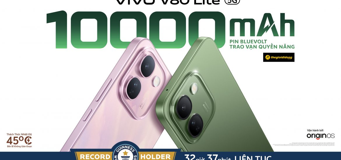 vivo V80 Lite 5G thiết lập KỶ LỤC GUINNESS THẾ GIỚI™ với 32 giờ 37 phút sử dụng liên tục on-screen nhờ trang bị Pin BlueVolt 10.000mAh